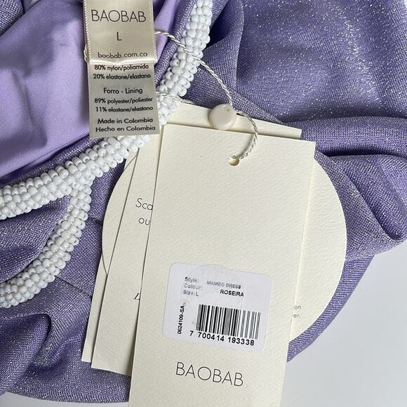 BAOBAB Mambo Strapless Cutout Beaded Metallic Roseira Purple Maxi Dress Size L - Picture 7 of 8